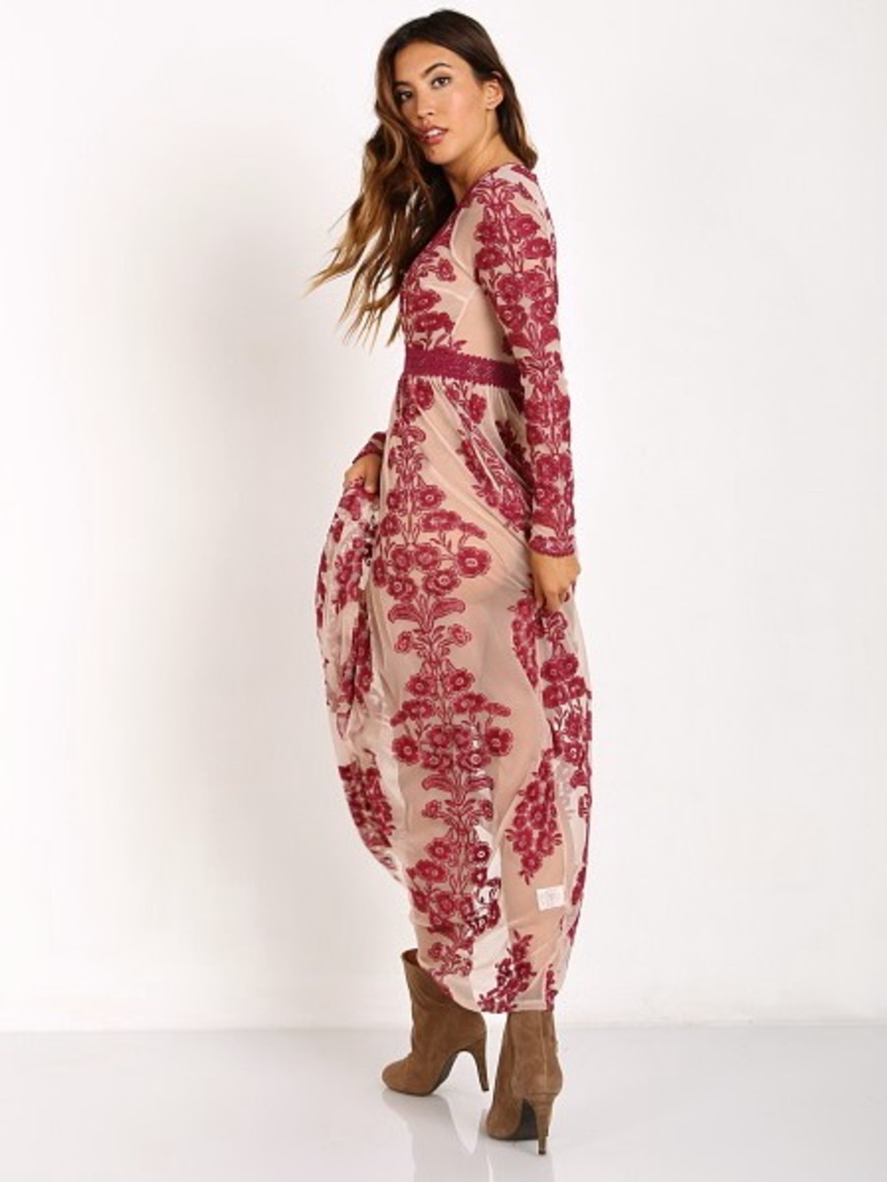 For Love & Lemons Temecula Maxi Dress Burgundy Lace Sheer Boho Size S